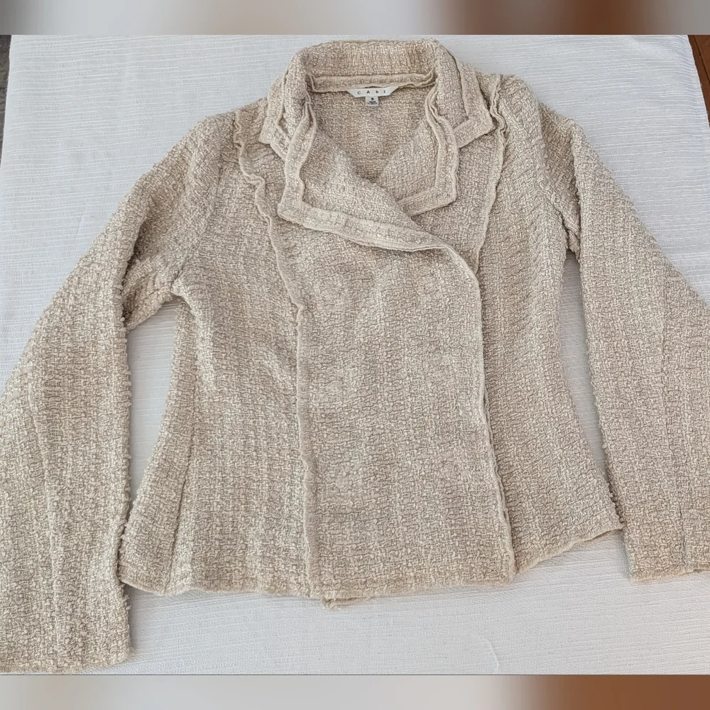 CAbi Woman's Chenille Oatmeal Color Blazer Double Breasted Size S
